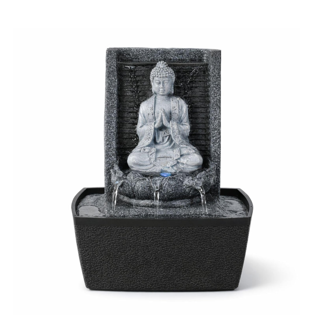 Zimmerbrunnen Buddha mit LED-Farbwechsel Kunstharz 26 cm grau