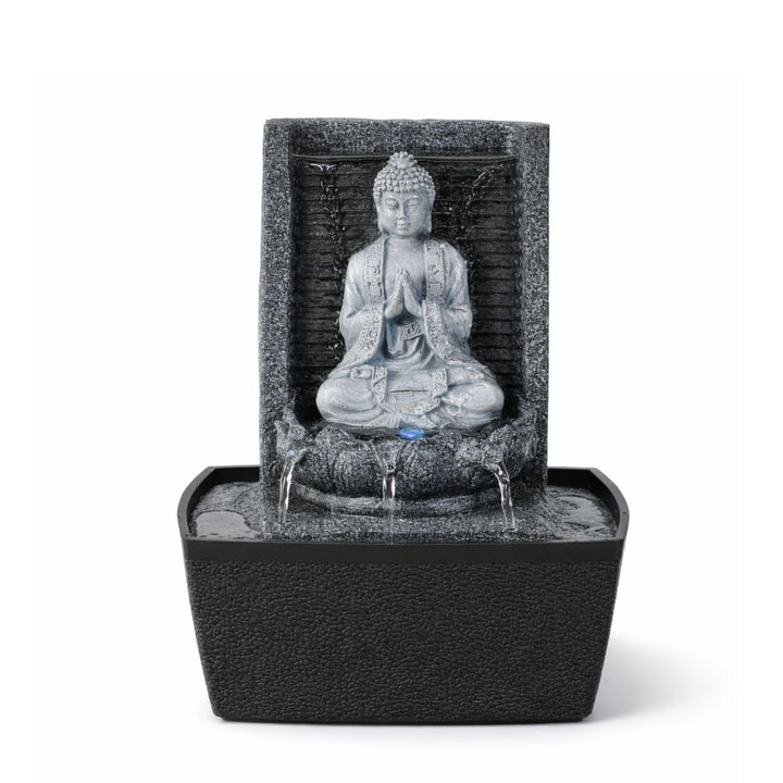 Zimmerbrunnen Buddha mit LED-Farbwechsel Kunstharz 26 cm grau