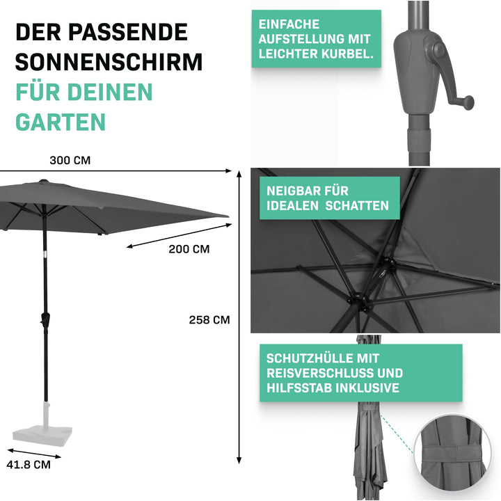 Sonnenschirm rechteckig 200x300 cm knickbar mit Kurbel UV50+ - Bild 4