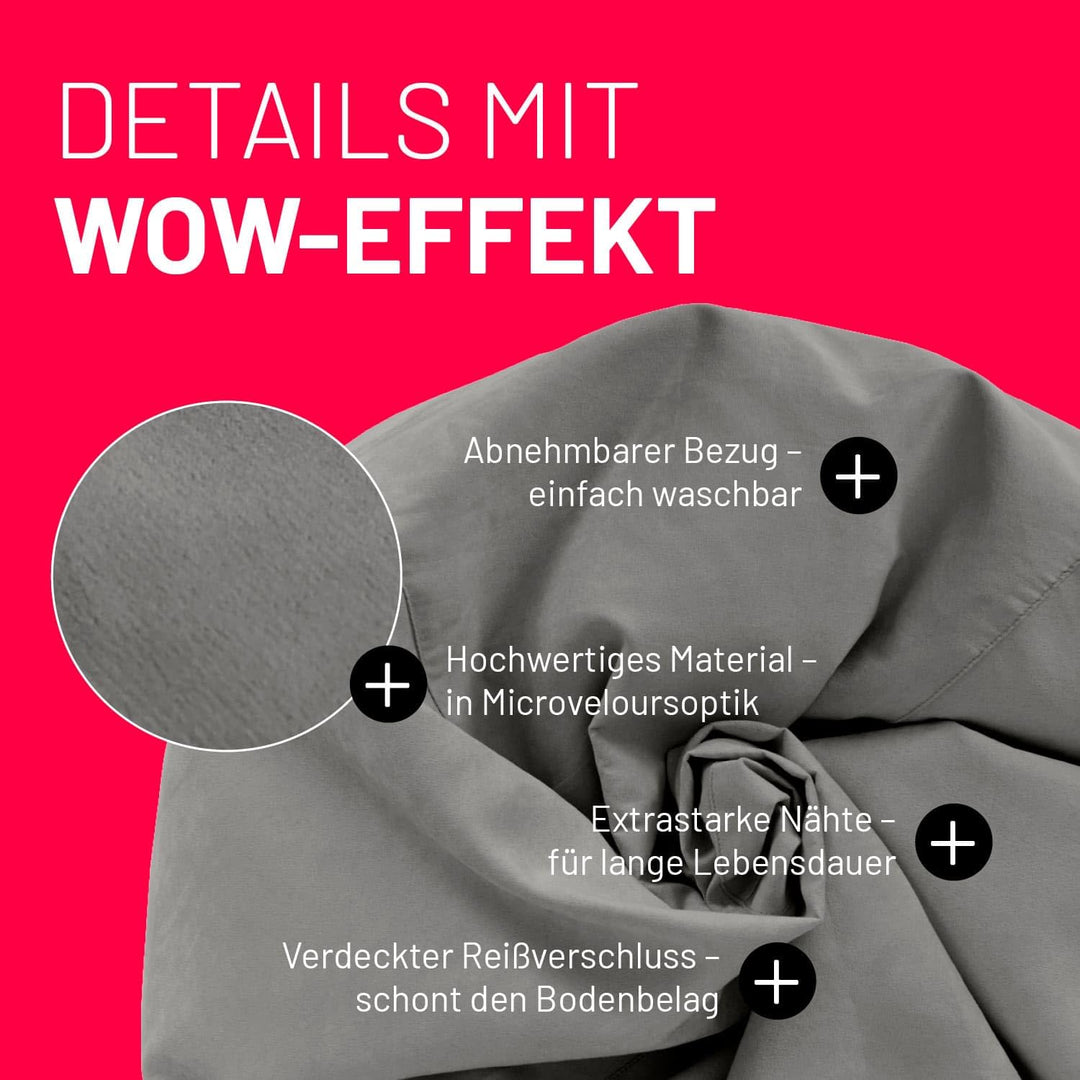 Sitzsack Microvelours 60x45cm grau für Kinder und Erwachsene - Bild 6
