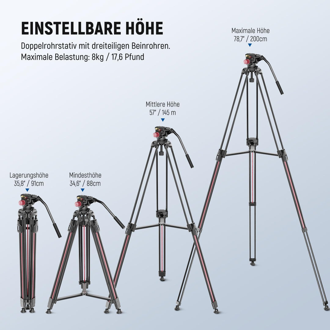 Kamerastativ 2m Aluminium mit Fluidkopf und Schnellwechselplatte - Bild 2