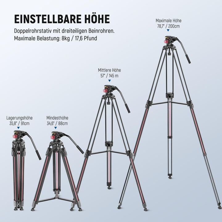 Kamerastativ 2m Aluminium mit Fluidkopf und Schnellwechselplatte - Bild 2