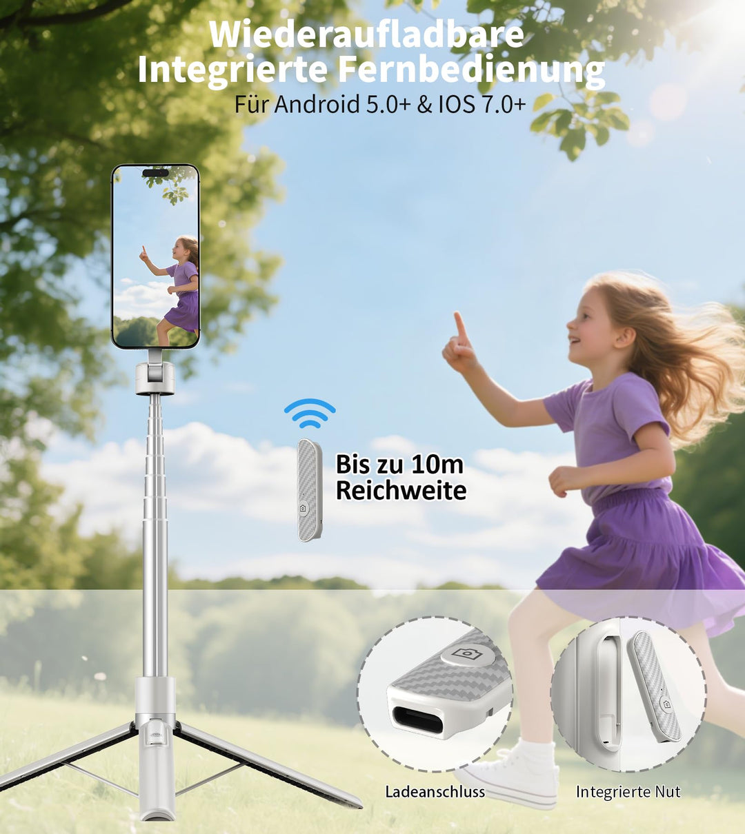 Selfie Stick Stativ MagSafe magnetisch 173 cm Aluminium faltbar - Bild 3