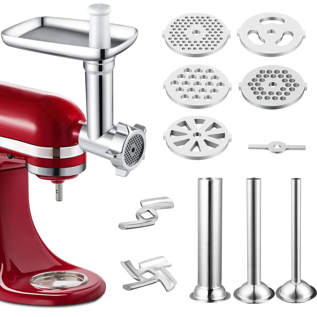Fleischwolf-Aufsatz für KitchenAid Aluminium &amp; Edelstahl mit Wurstfüller