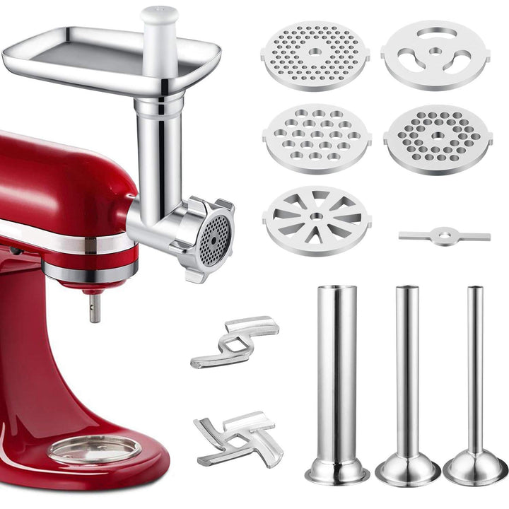 Fleischwolf-Aufsatz für KitchenAid Aluminium &amp; Edelstahl mit Wurstfüller