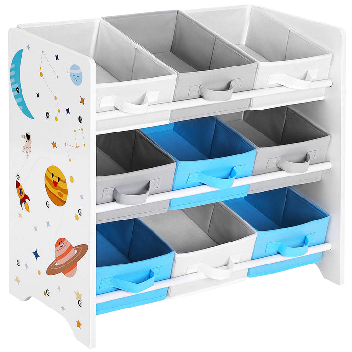 Kinderregal mit 9 Aufbewahrungsboxen MDF Weiss 62,5x29,5x60 cm