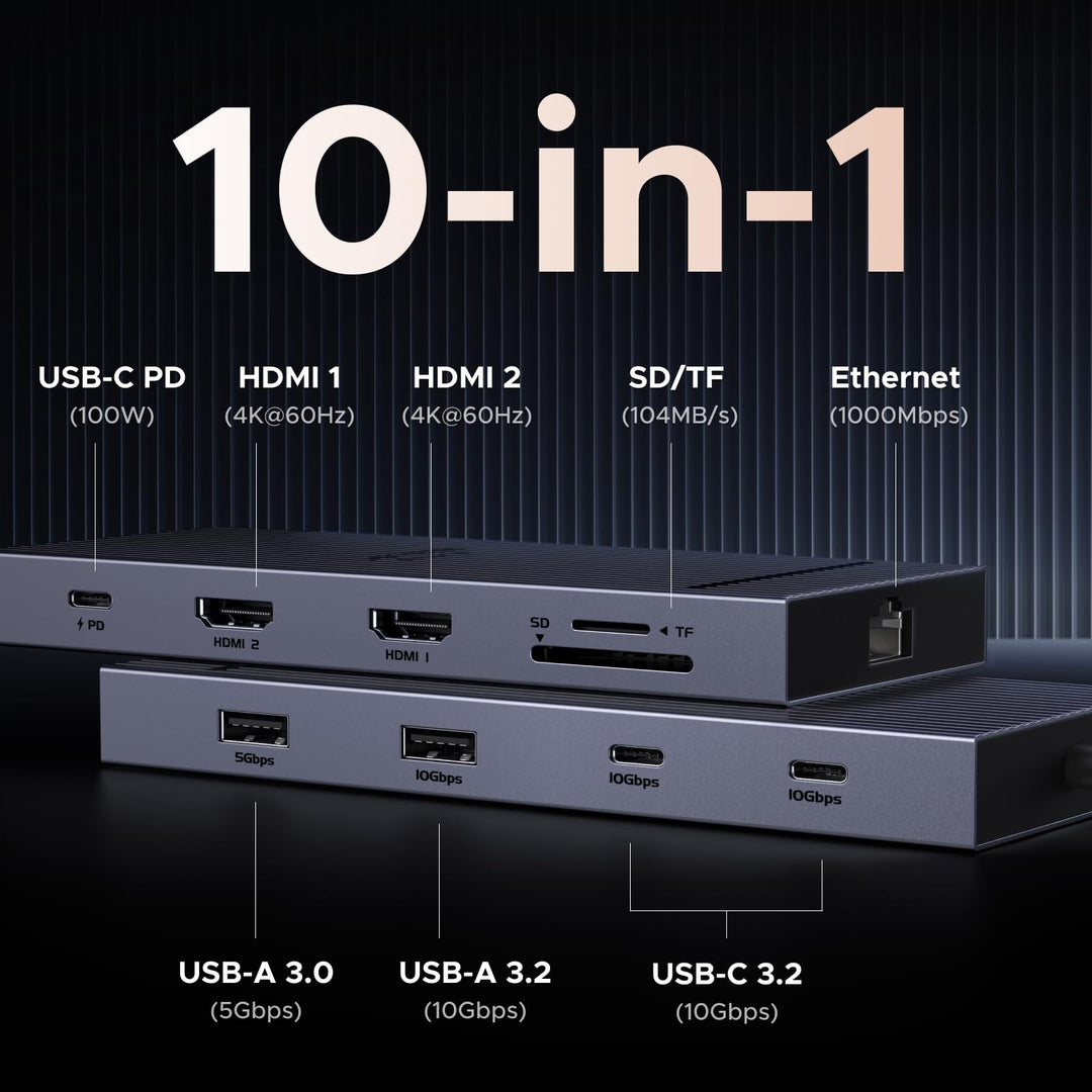 USB-C Docking Station Dual HDMI 4K@60Hz 10Gbps 100W PD - Bild 2