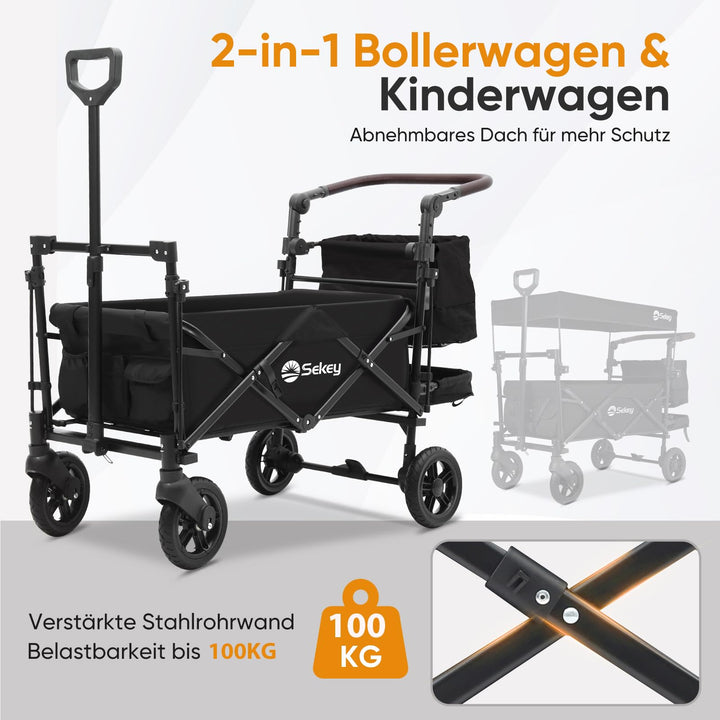 Bollerwagen faltbar mit Dach für 2 Kinder 110L Stauraum 100kg - Bild 4