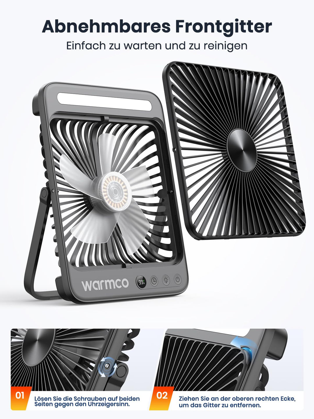 Campingventilator 20000mAh Akku, ultraflach 4,5cm, LED &amp; Timer - Bild 7