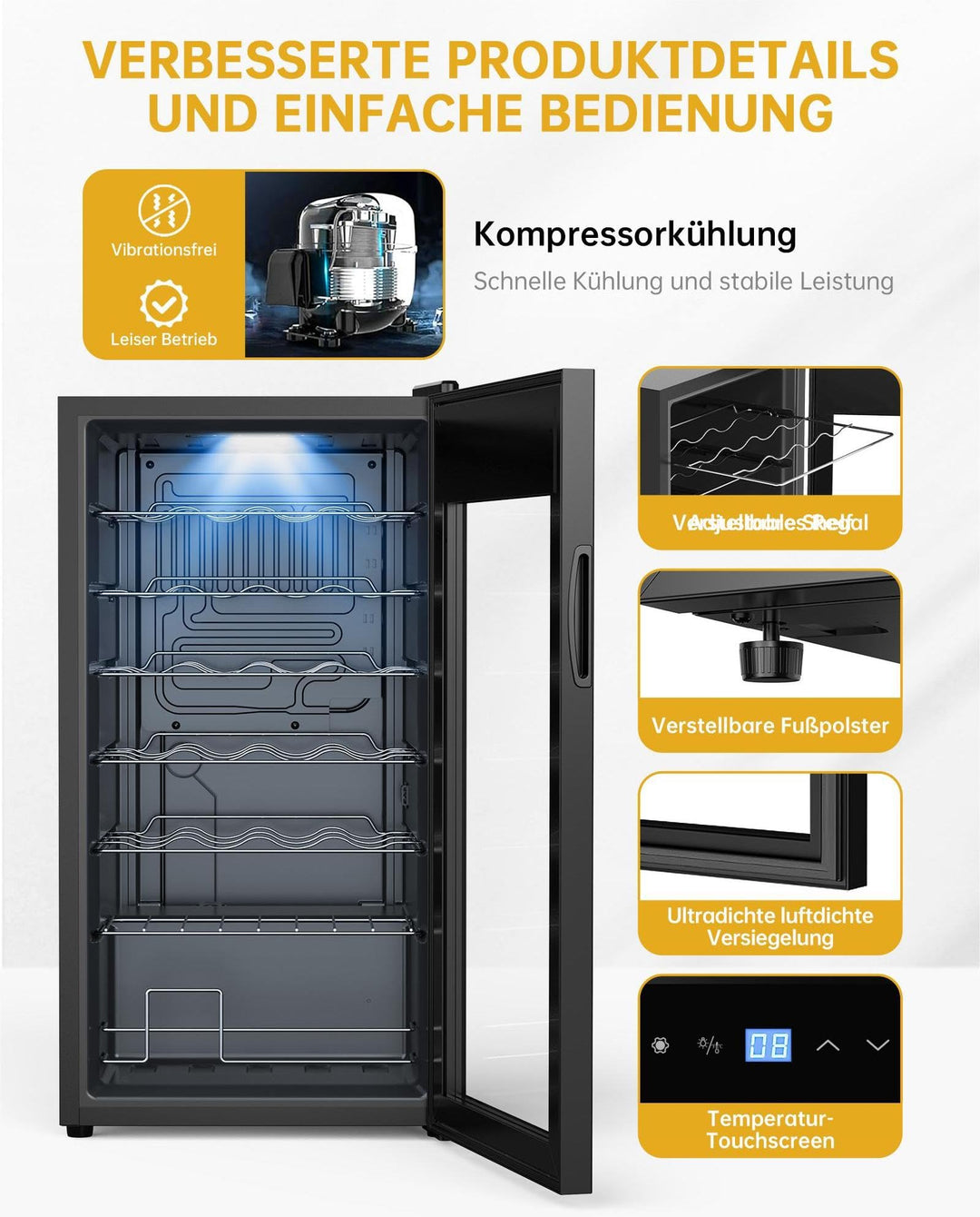 Weinkühlschrank Kompressor 82 L für 28 Flaschen mit Glastür LED - Bild 3