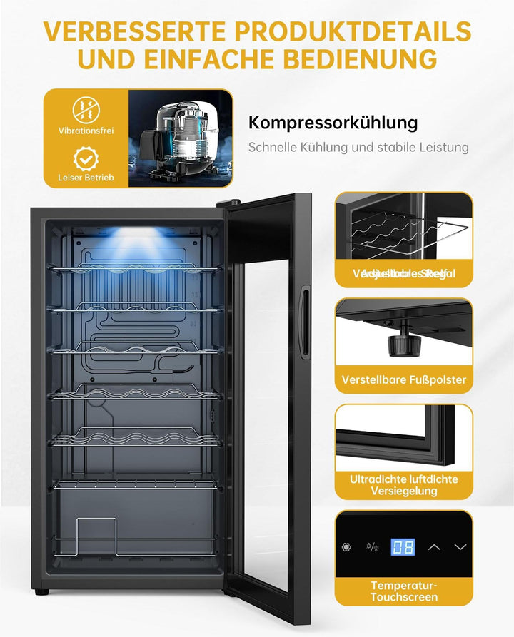Weinkühlschrank Kompressor 82 L für 28 Flaschen mit Glastür LED - Bild 3