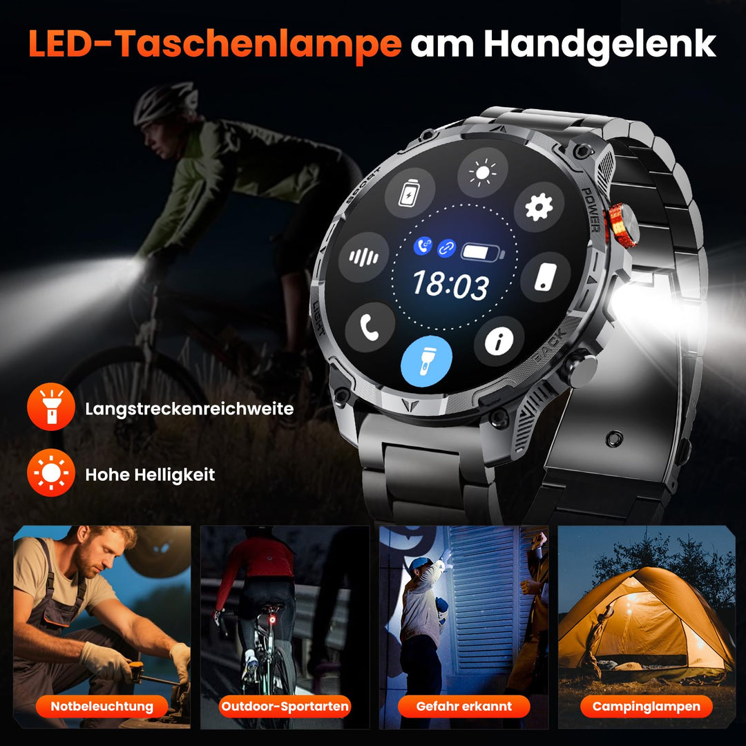 Smartwatch Herren Outdoor 1000-mAh-Akku IP68 mit LED-Taschenlampe - Bild 5