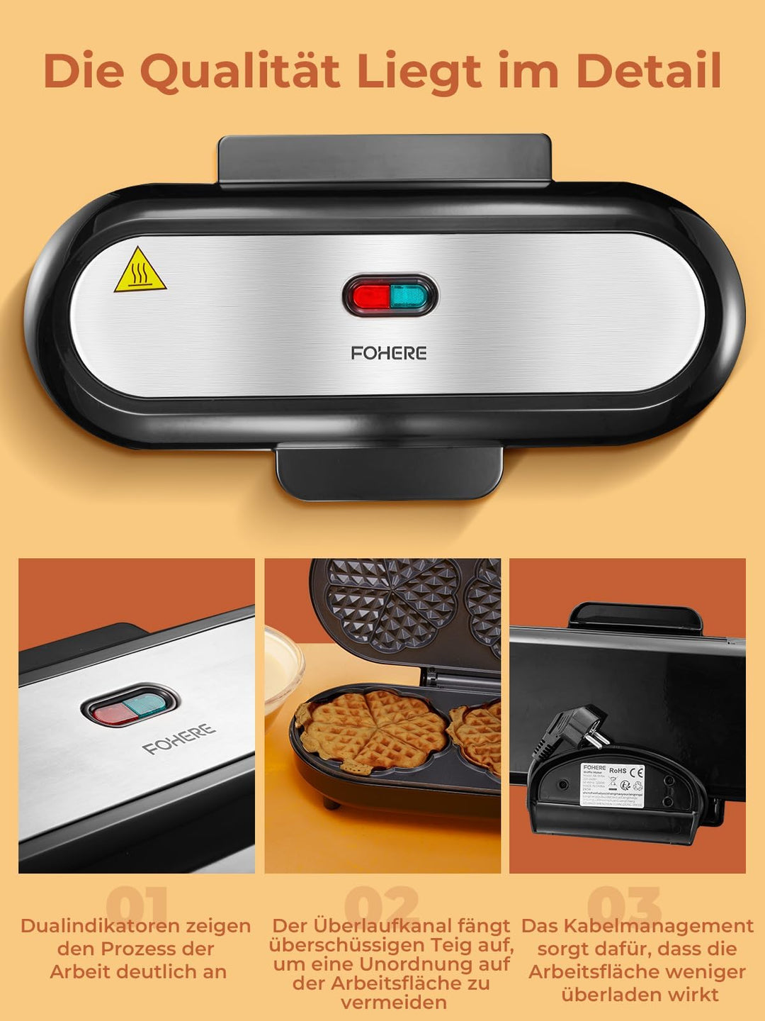 Herzwaffeleisen 3 Backflächen 1200W für 15 Waffeln Party &amp; Familie - Bild 8