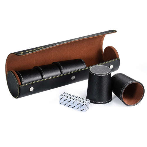 Würfelbecher Set 5er PU-Leder mit Etui für Partyspiele