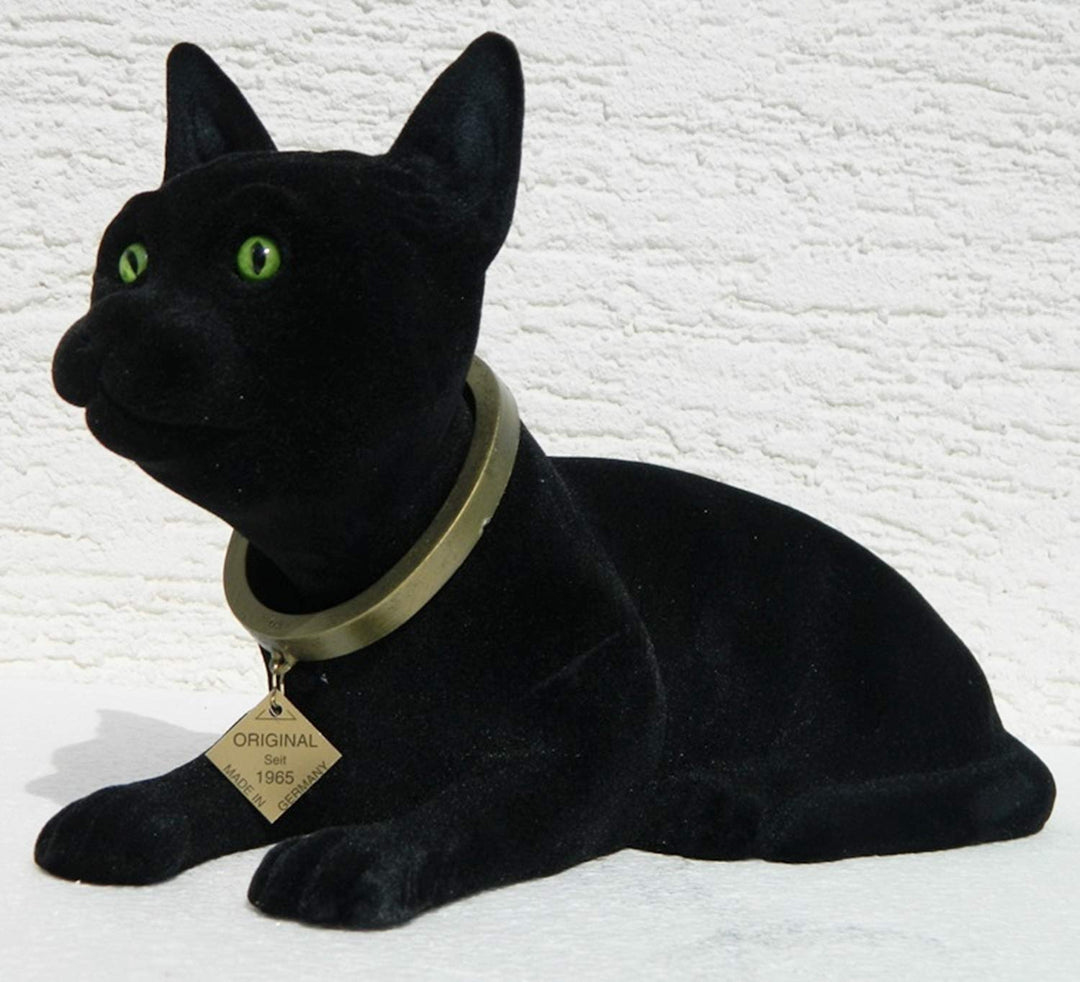 Wackelfigur Katze liegend Kunstoff samtartig schwarz 29 cm