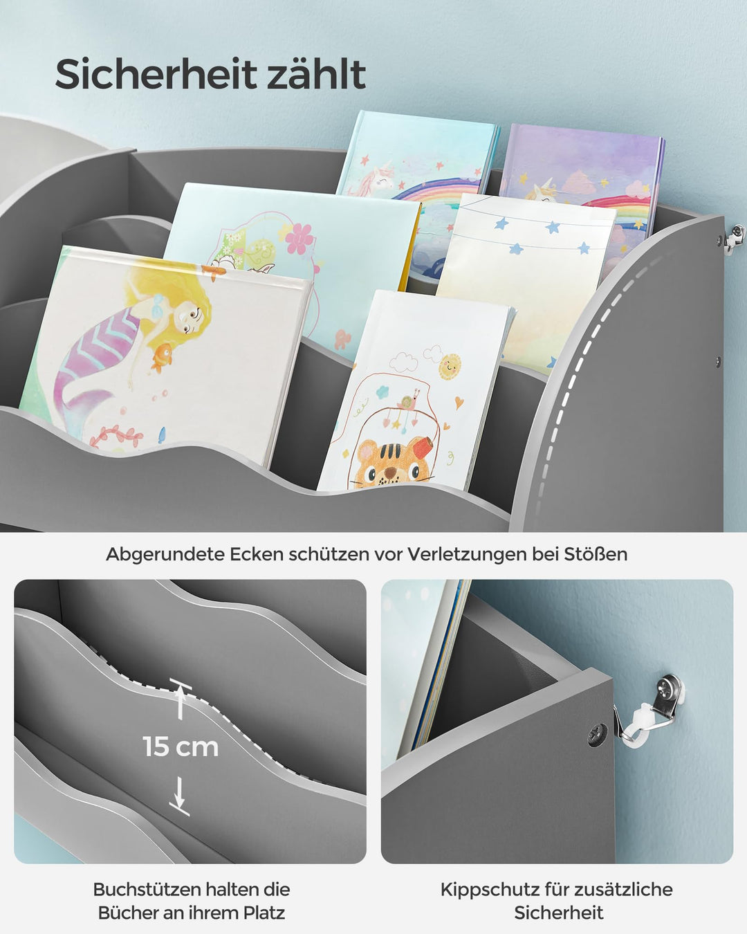 Kinderbücherregal 3-in-1 mit 2 Boxen und 5 Ablagen Spielzeugaufbewahrung - Bild 5