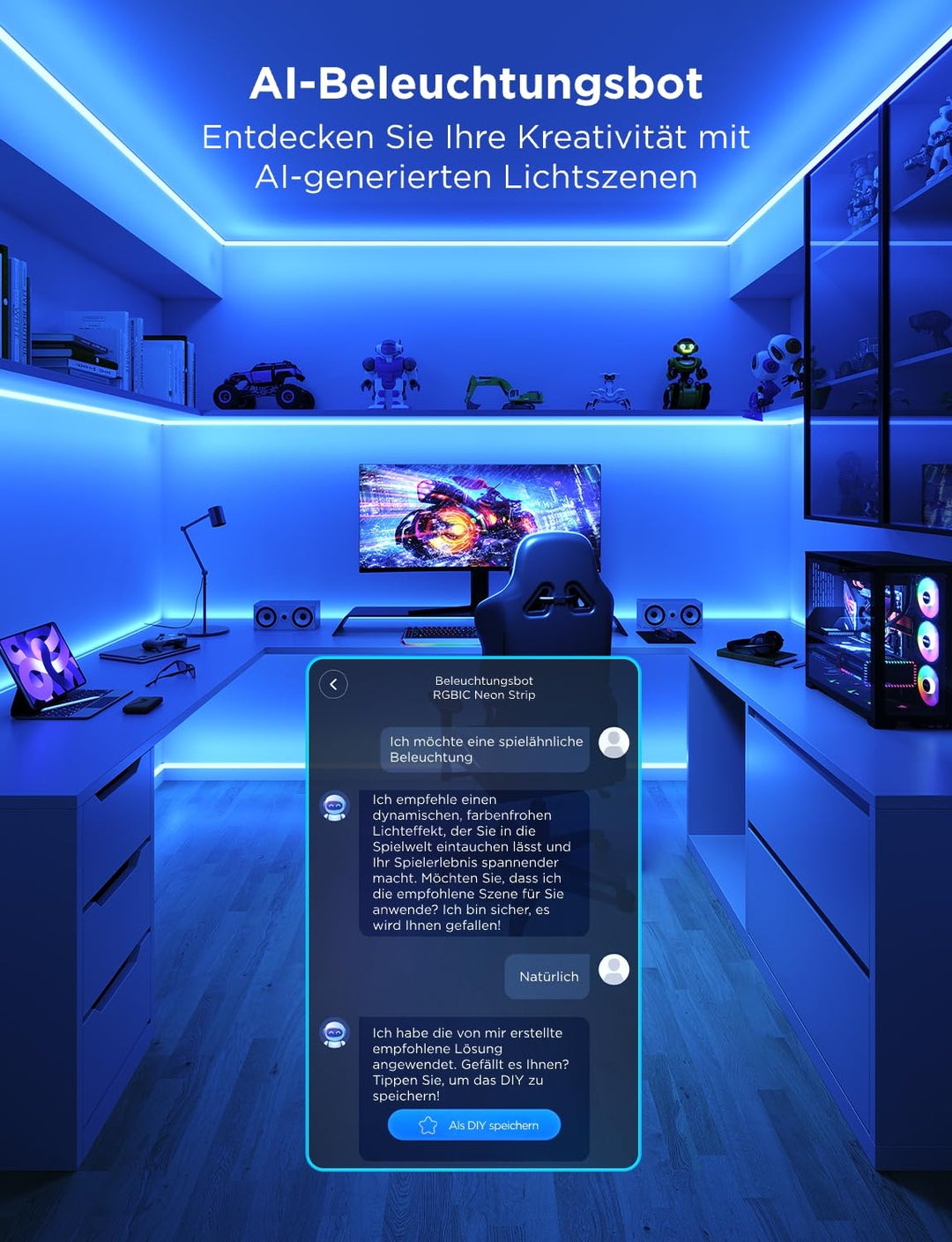 Neon LED Streifen RGBIC Sockelleiste 5m mit App &amp; Sprachsteuerung - Bild 9