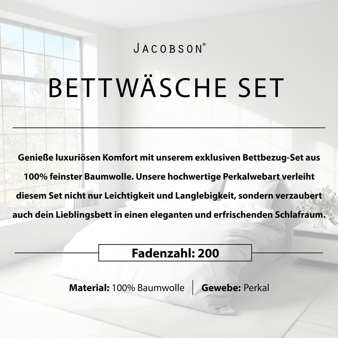 Bettwäsche-Set 200x200 cm Baumwolle Perkal 200 TC 3-teilig Weiss - Bild 5