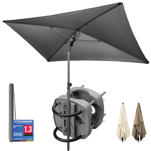 Sonnenschirm Balkon Set 3-in-1 rechteckig 200x125cm UV50+ Anthrazit
