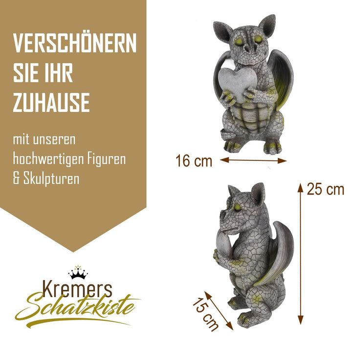 Drachenfigur Garten Polyresin Steineffekt frostbeständig 25 cm - Bild 3