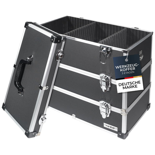 Alu-Werkzeugkoffer leer 3 Etagen 44x45x24 cm schwarz