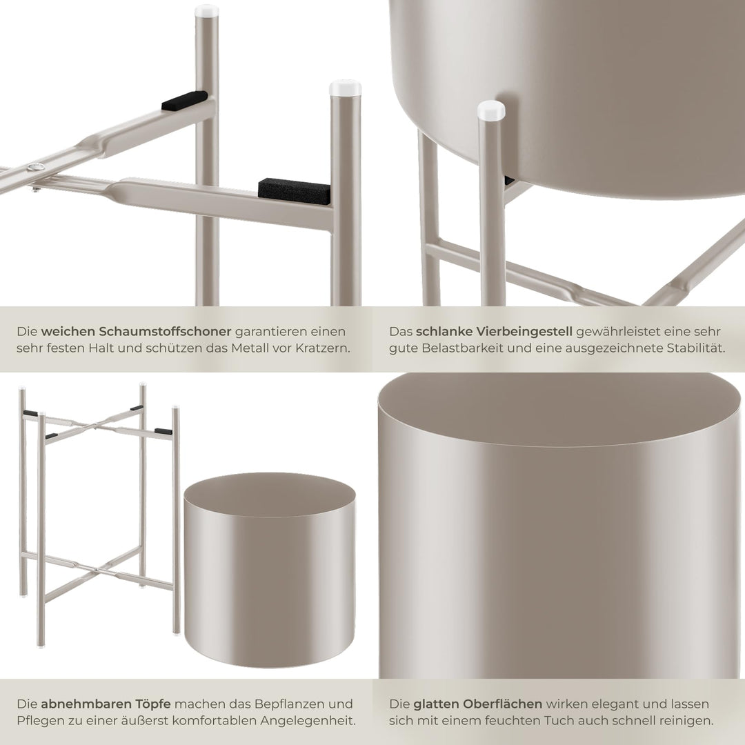 Pflanzenständer 2er-Set Metall Industrial Style mit Übertöpfen Taupe - Bild 4