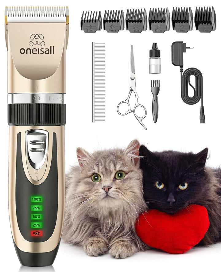 Tierhaarschneidemaschine leise 50dB, Keramikklinge, 6 Aufsätze Katze Hund