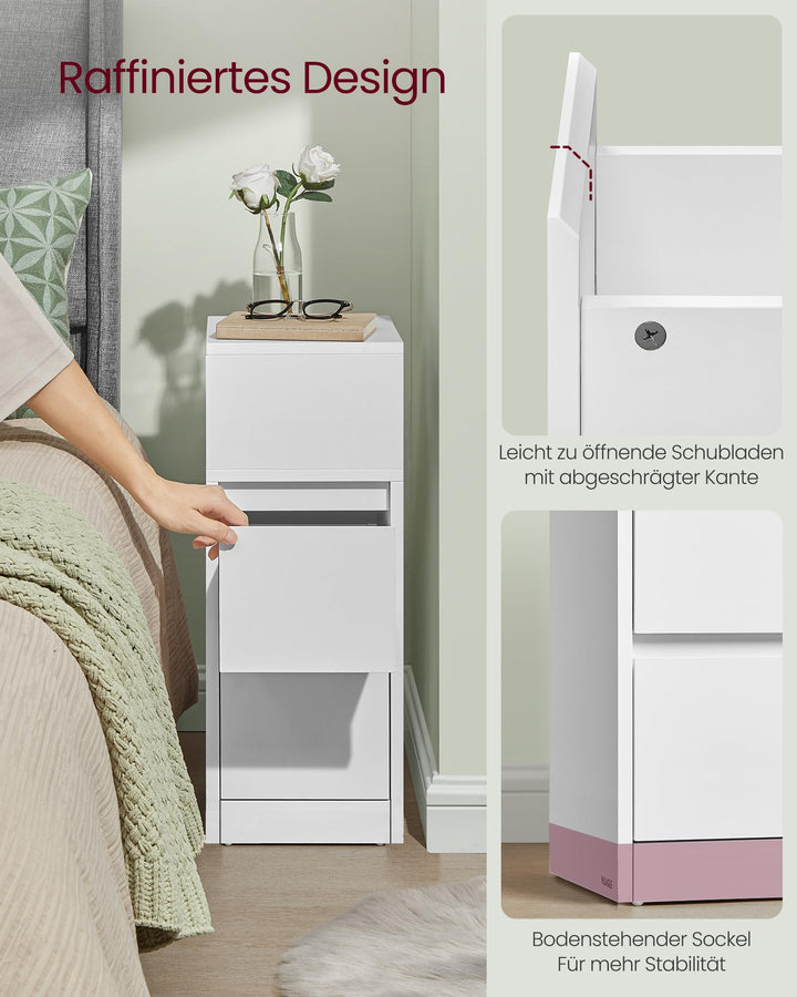 Nachttisch schmal 2er Set mit 2 Schubladen grifflos Wolkenweis - Bild 5