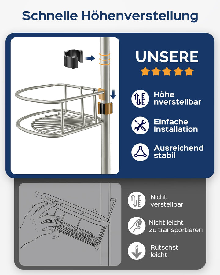 Duschablage Ecke Teleskop 4-stöckig ohne Bohren Metall Silber - Bild 7