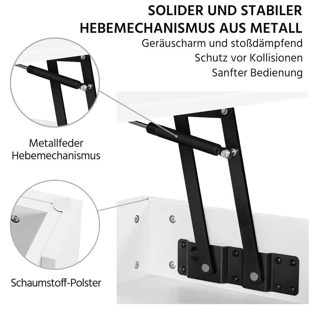 Couchtisch höhenverstellbar Weiss Lift-Top mit Stauraum 98x50cm - Bild 5