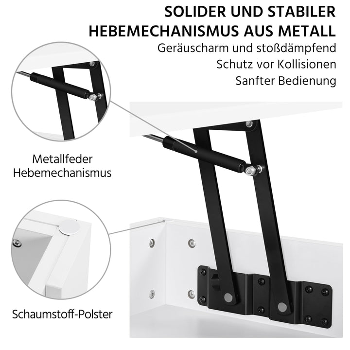 Couchtisch höhenverstellbar Weiss Lift-Top mit Stauraum 98x50cm - Bild 5