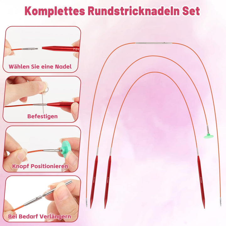 Rundstricknadeln Set austauschbar Aluminium 3,0–10,0 mm 13 Paar - Bild 3