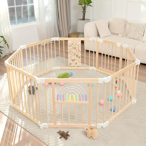 Baby Laufstall Holz faltbar 146×146×61 cm mit Spielbereich