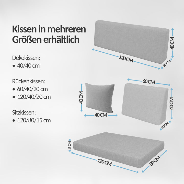 Palettenkissen 2er Set wasserabweisend 120x80 + 120x40 Anthrazit - Bild 4
