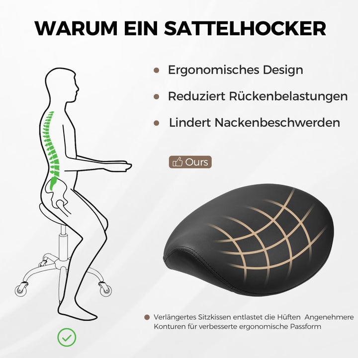Sattelhocker mit Rollen höhenverstellbar 55–68 cm PU-Leder schwarz - Bild 5