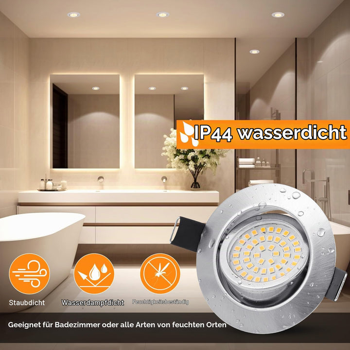 LED Einbaustrahler 230V dimmbar IP44 6W 12er-Set 68mm Nickel - Bild 4