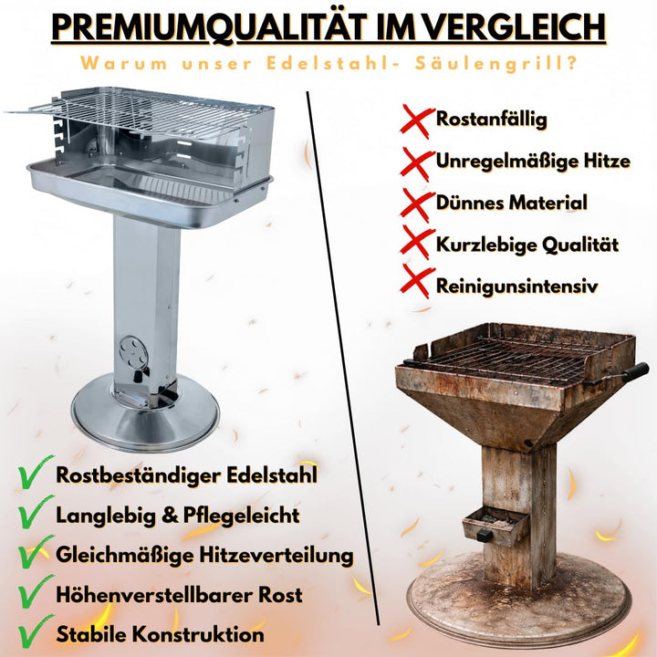 Säulengrill Holzkohle Edelstahl mit verstellbarem Rost 54x34 cm - Bild 8