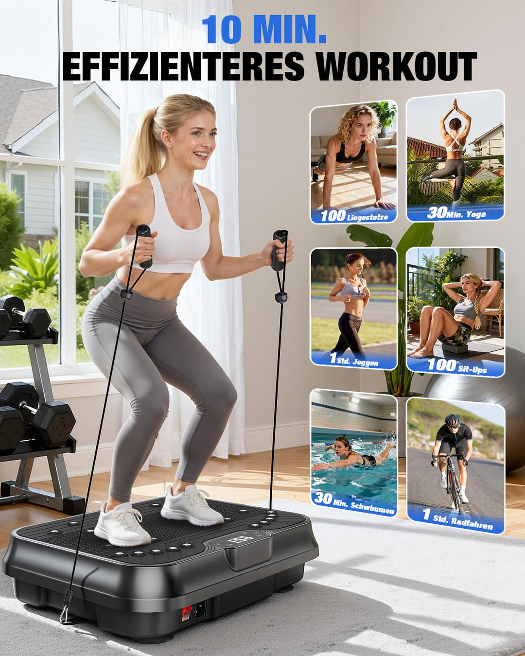 Vibrationsplatte mit 250 Stufen und Zugseil für Heimtraining - Bild 6