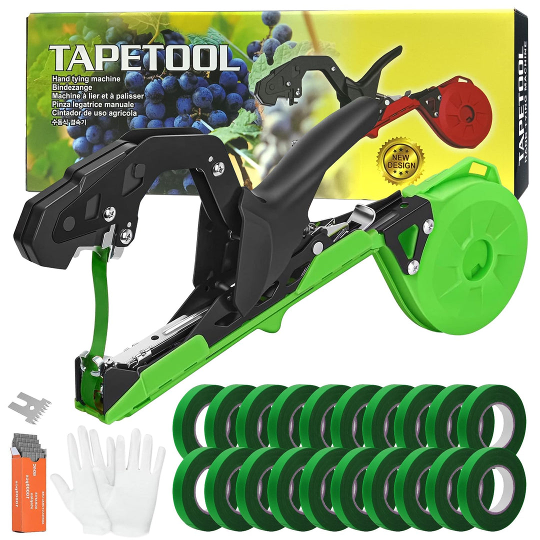 Pflanzenbindemaschine Set mit 10000 Klammern und 20 Rollen Gartenband