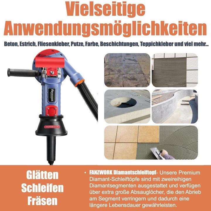 Betonschleifer 1500W 125mm mit Absaughaube und 2 Diamantschleiftöpfen - Bild 3