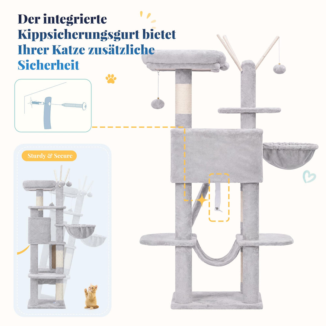 Kratzbaum für mehrere Katzen mit Haus, Hängematte und Sisal - Bild 8