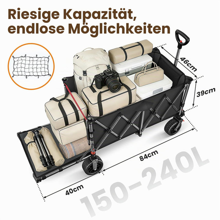 Bollerwagen faltbar 260L 250kg Tragkraft All-Terrain-Räder Schwarz - Bild 5