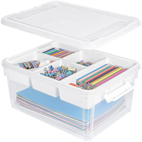 Aufbewahrungsbox 16L Kunststoff mit Tablett und Deckel stapelbar