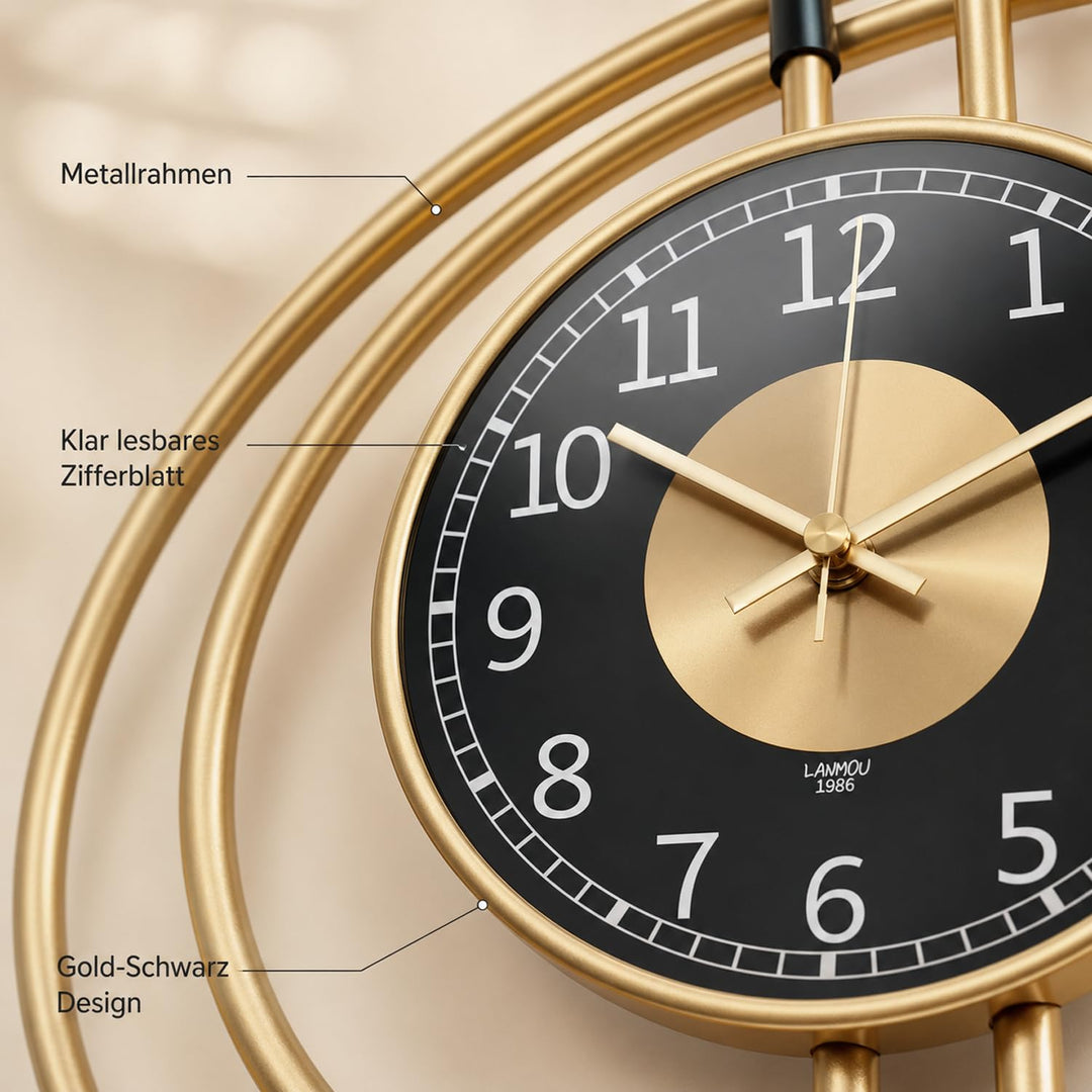 Wanduhr Metall 54x41cm Gold-Schwarz Modern Lautlos für Wohnzimmer - Bild 5