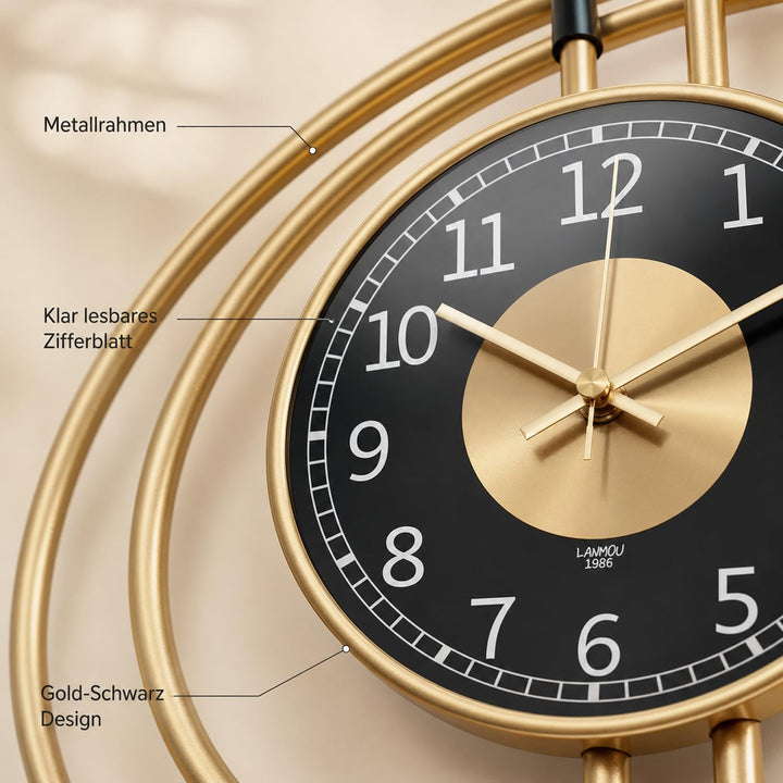 Wanduhr Metall 54x41cm Gold-Schwarz Modern Lautlos für Wohnzimmer - Bild 5