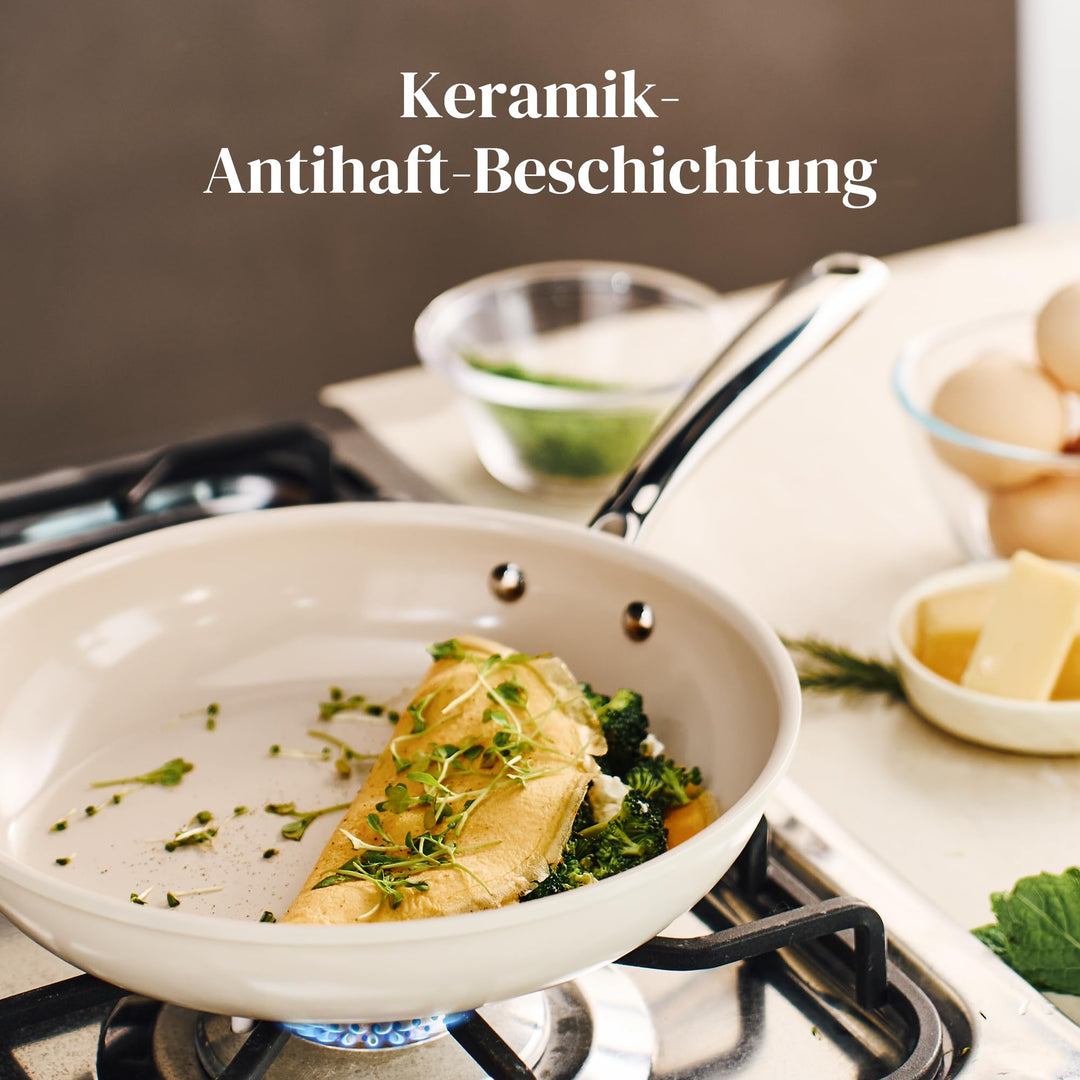 Keramik-Pfannenset 20/24/28 cm Induktion 6-teilig PTFE-frei beige - Bild 3
