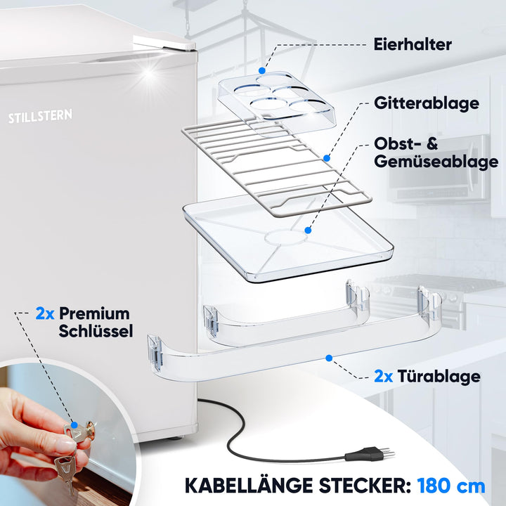 Mini-Kühlschrank 45L mit Frostfach, Schloss &amp; Abtauautomatik, Weiss - Bild 3