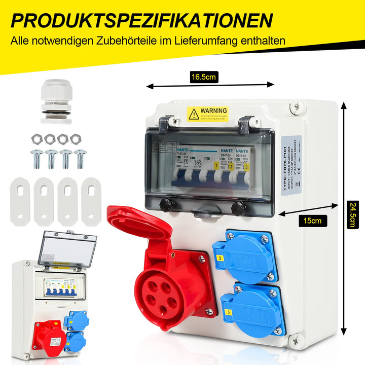 Baustromverteiler 5-polig IP44 mit CEE 16A und 2x Schuko - Bild 2