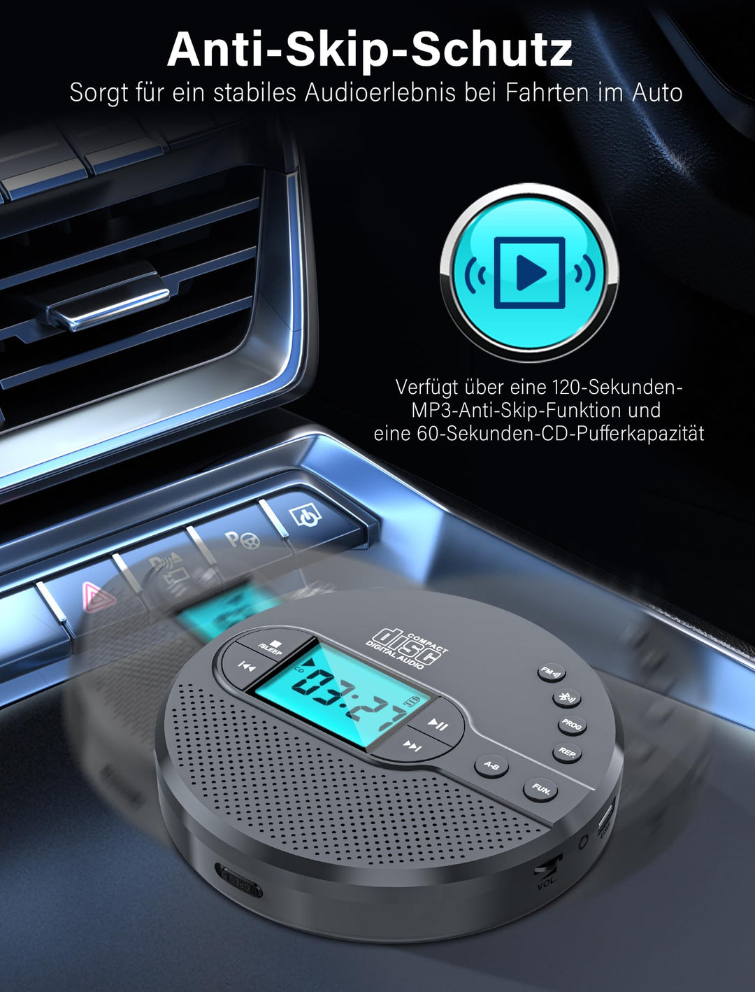 Tragbarer CD-Player mit Bluetooth, FM-Transmitter und LCD-Display - Bild 6