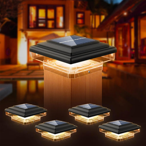 Solar Pfostenkappe 4er-Set 7x7–10x10 cm warmweiss IP65 Zaunpfosten